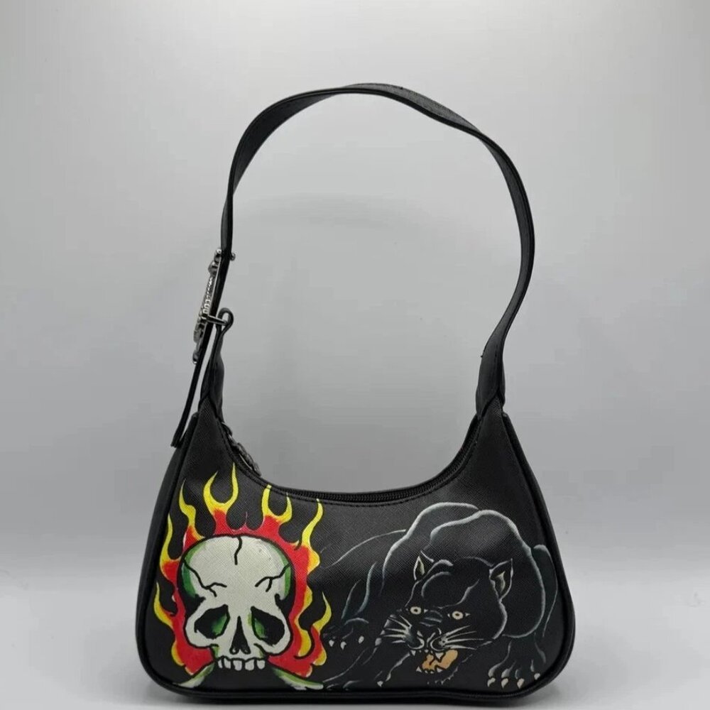 Ed Hardy X Siberia  Hills Shoulder Bag Panther skull bag